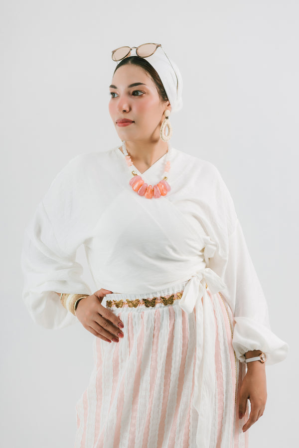 Pianca Blouse — Linen Wrap Top with Self-Tie Belt