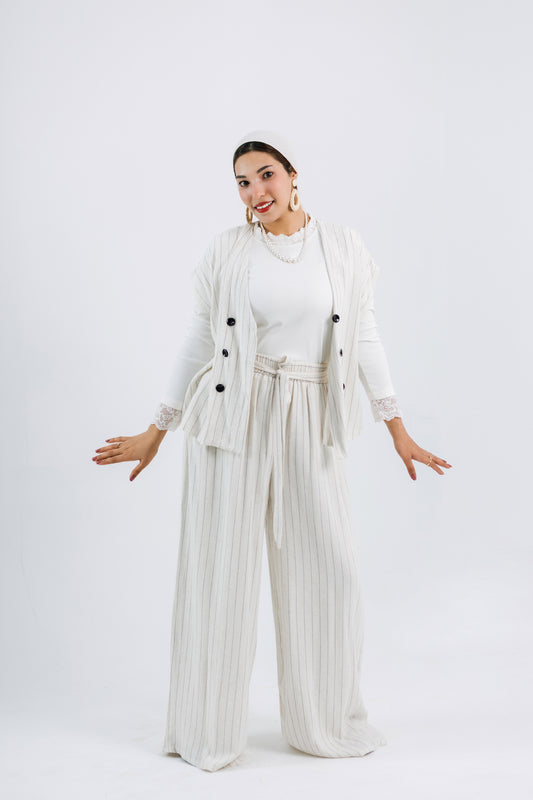 Striped Linen Set — Vest & Wide-Leg Pants
