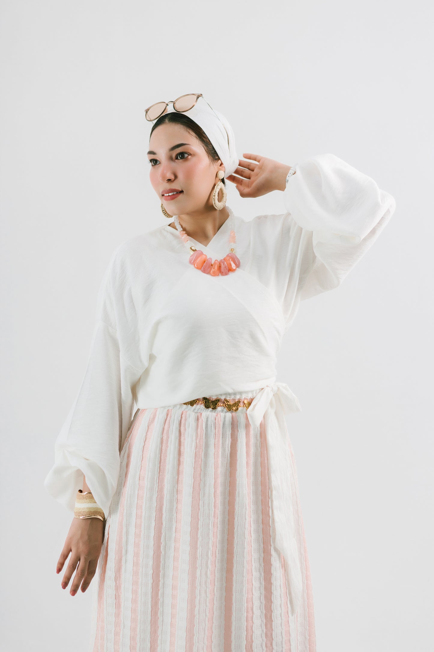 Pianca Blouse — Linen Wrap Top with Self-Tie Belt