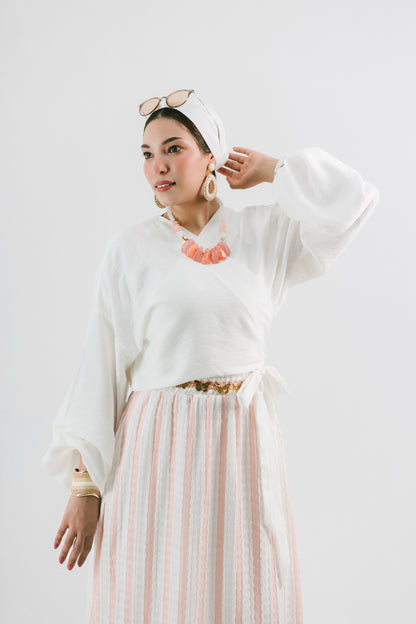 Pianca Blouse — Linen Wrap Top with Self-Tie Belt