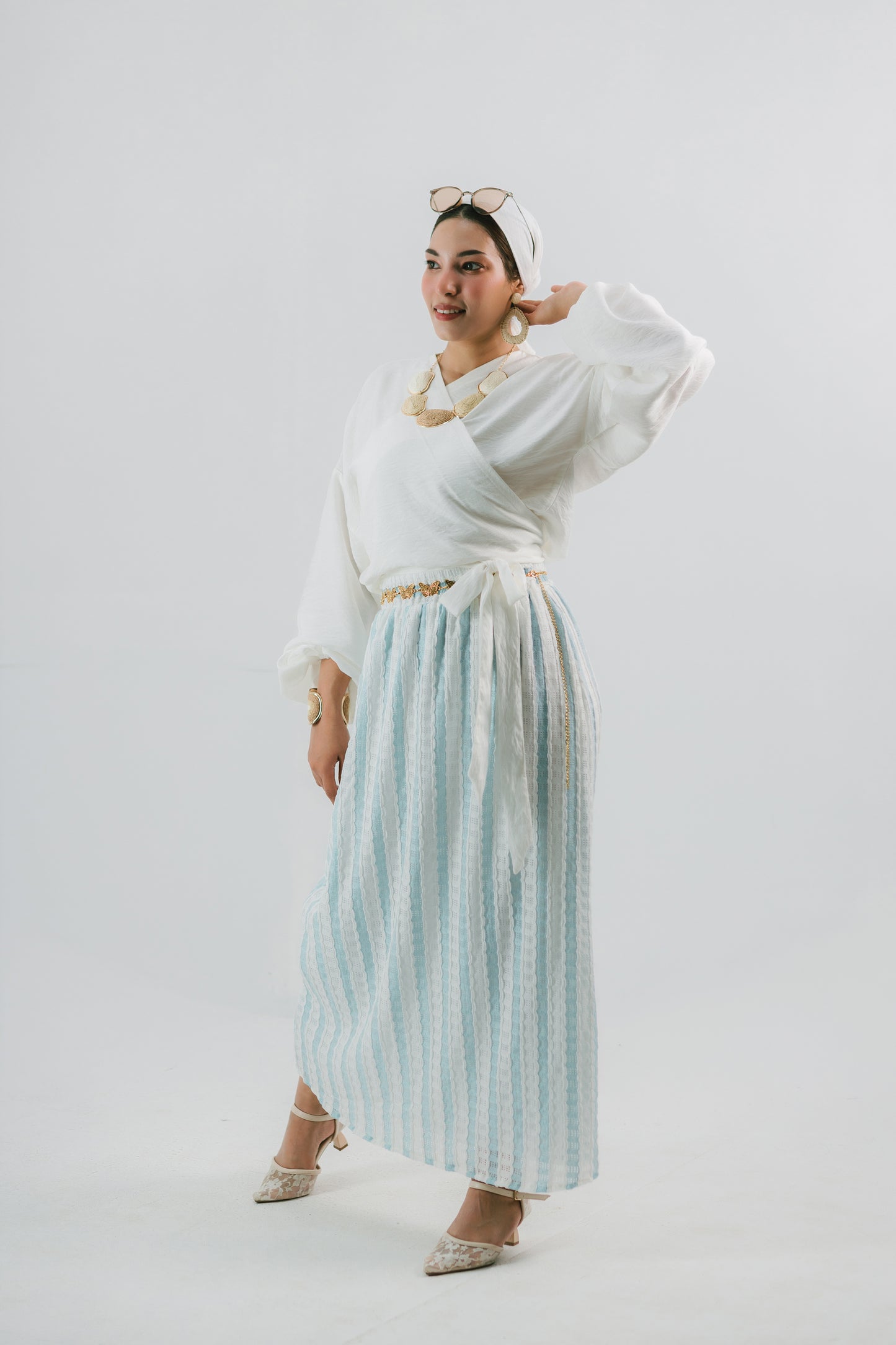 Pianca Blouse — Linen Wrap Top with Self-Tie Belt