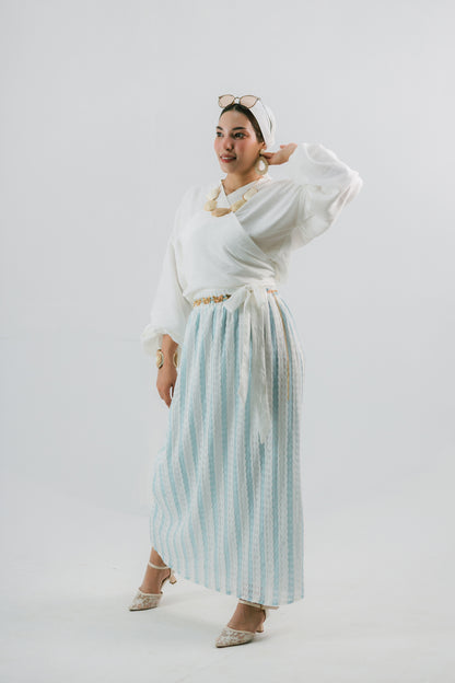 Pianca Blouse — Linen Wrap Top with Self-Tie Belt