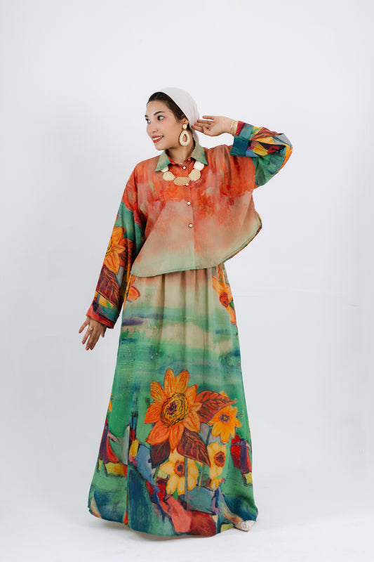 Sunflower Skirt — Silky Linen A-Line Maxi Skirt