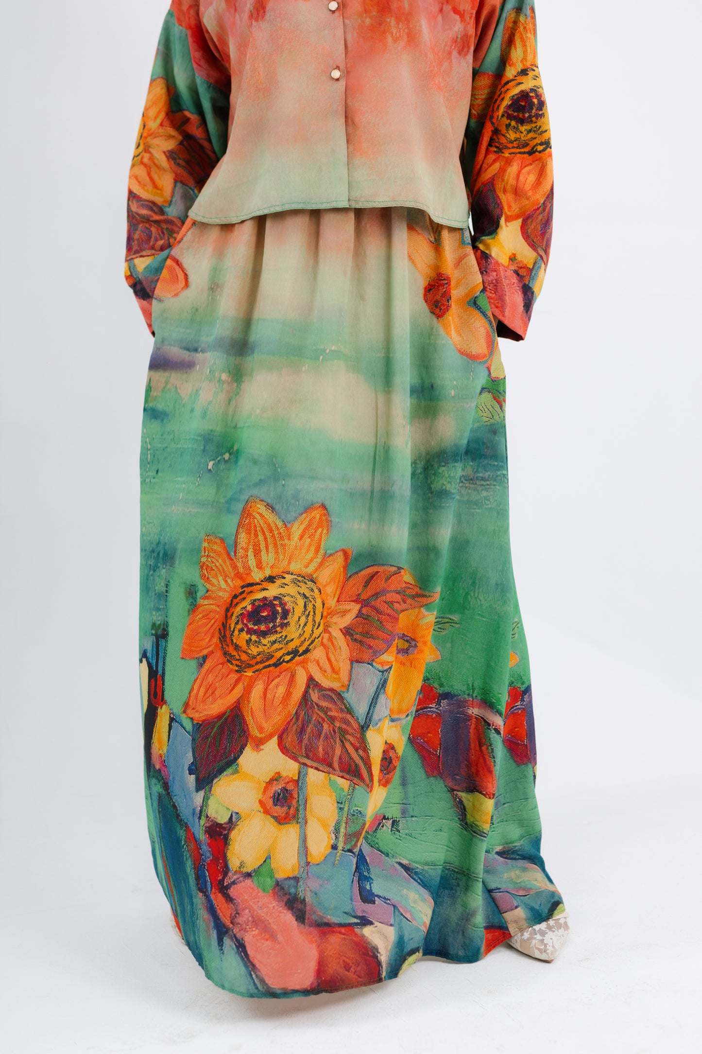 Sunflower Skirt — Silky Linen A-Line Maxi Skirt