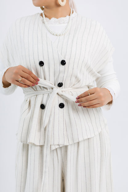Striped Linen Set — Vest & Wide-Leg Pants