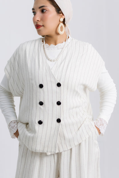 Striped Linen Set — Vest & Wide-Leg Pants