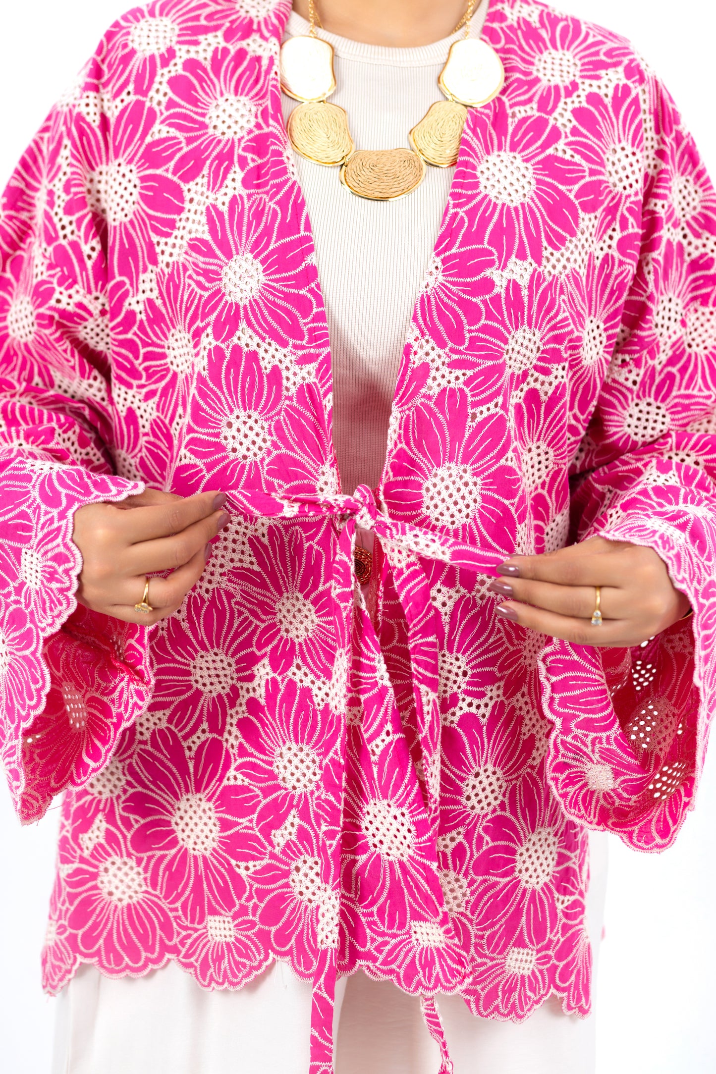 Pinky Flowers Cardigan — Hand-Embroidered Linen