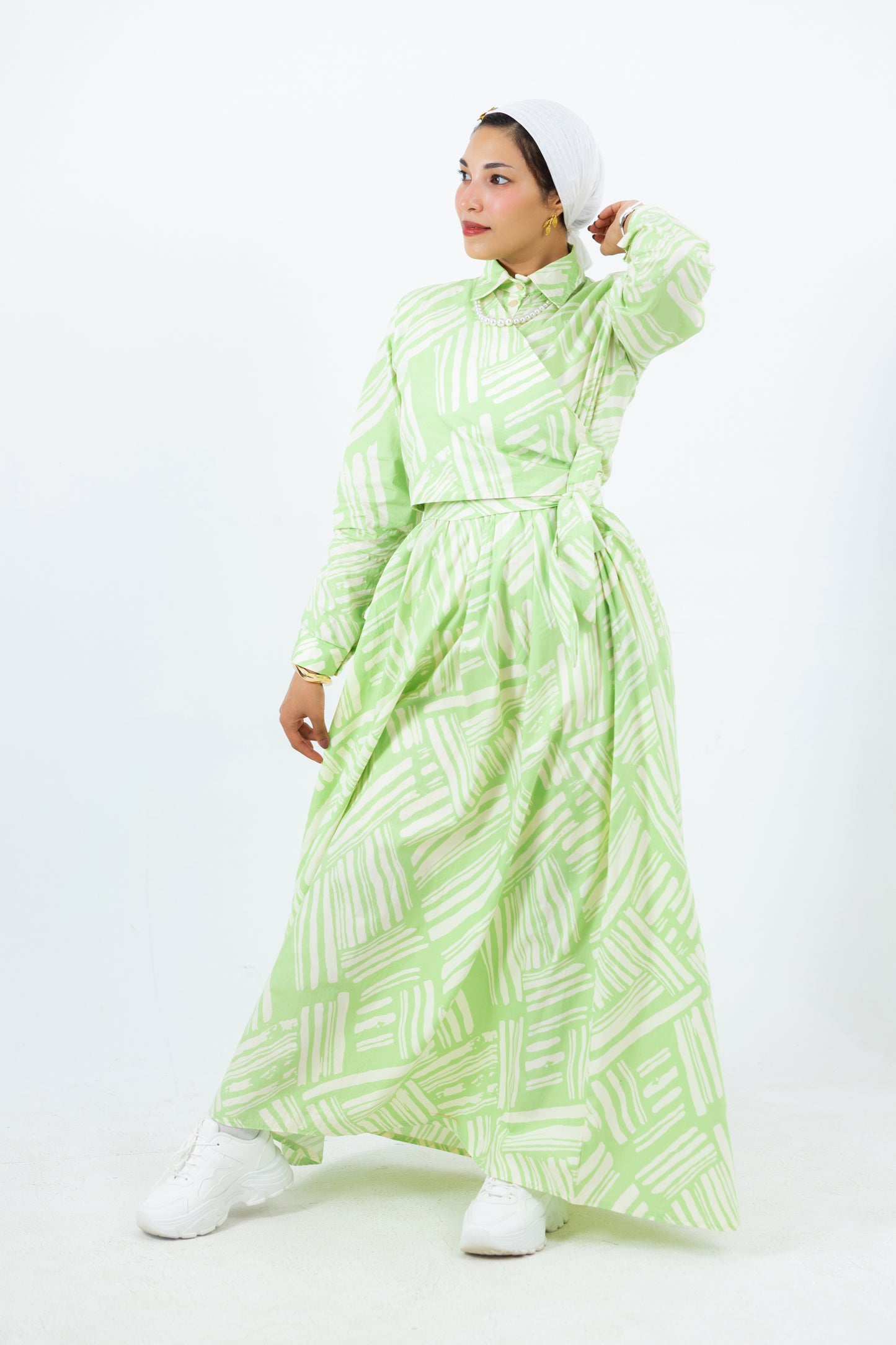 Emerald Dress — Cotton Tie-Waist Dress
