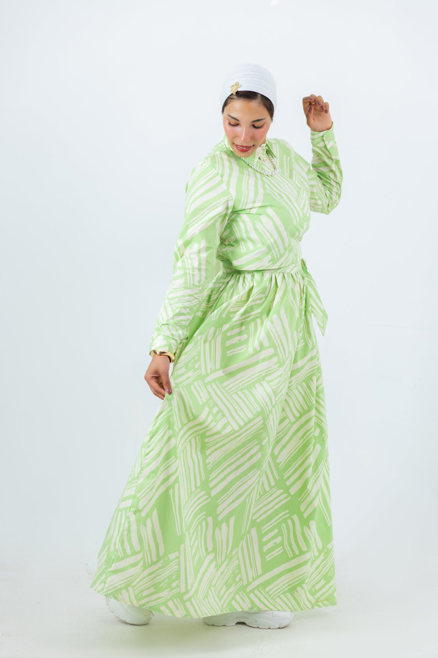 Emerald Dress — Cotton Tie-Waist Dress