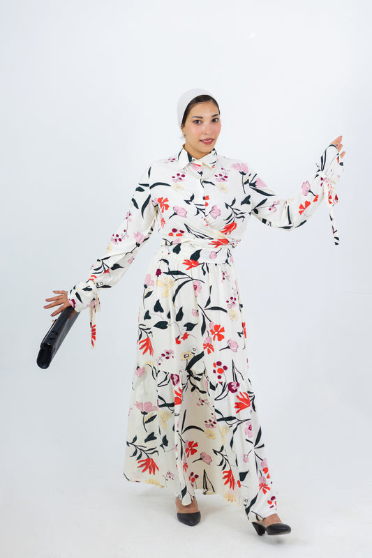 Wavy Suit — Cotton-Linen Set with Double-Layer Skirt